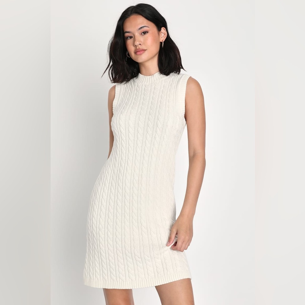 Lulu’s Small Warmest Impression Ivory Cable Knit Mini Dress